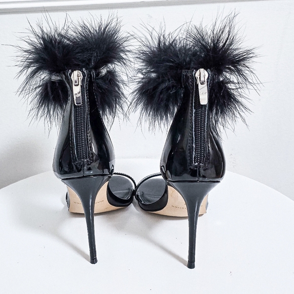 Marc Fisher black patent leather faux fur ankle strap sandals heels size… - Picture 4 of 8